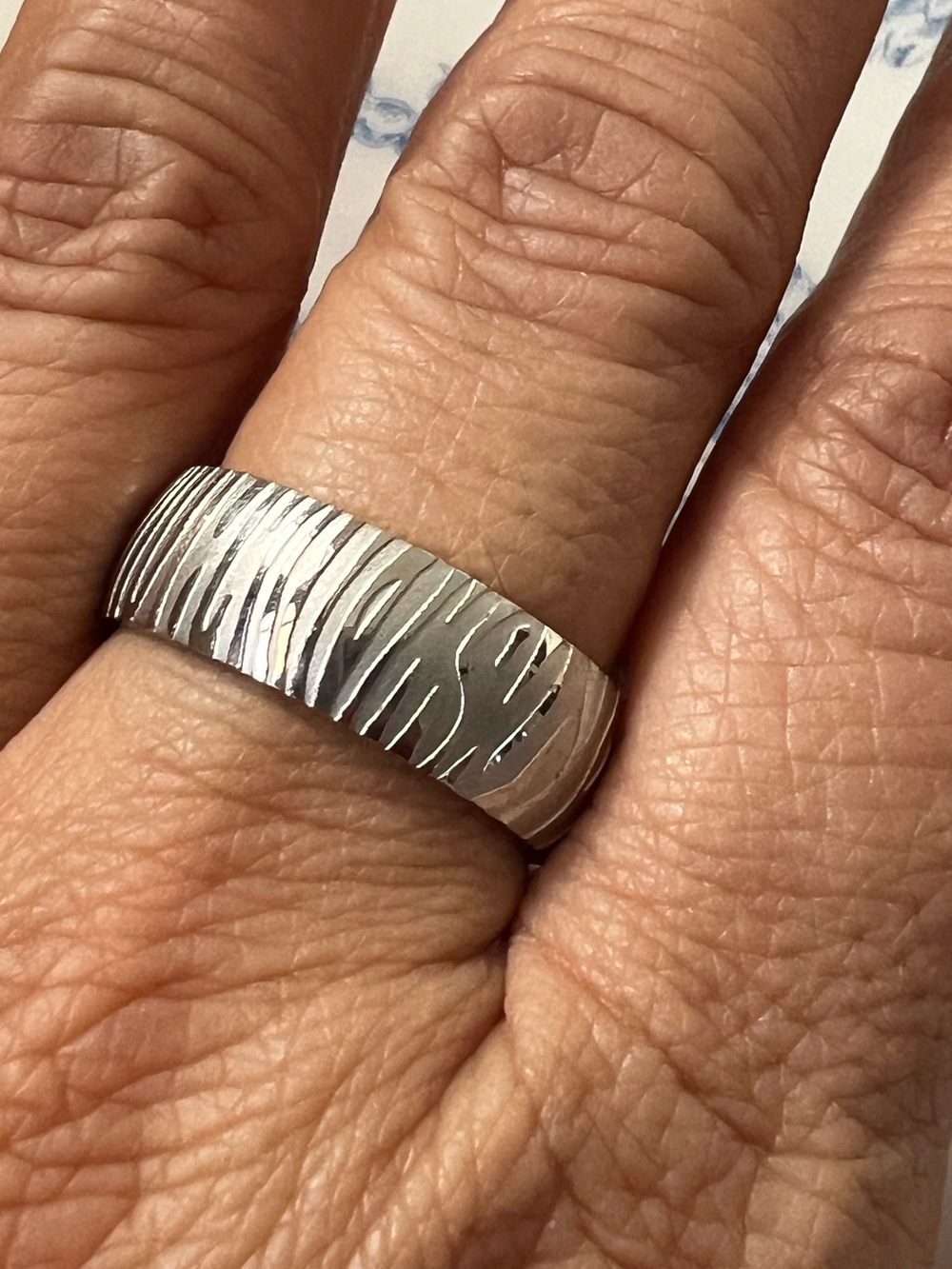 Mens Ring Size 10 Silver Bark Texture Band Organic Pattern Unisex #1017